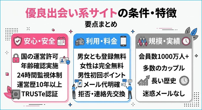 優良出会い系サイトの条件や特徴をまとめた図解