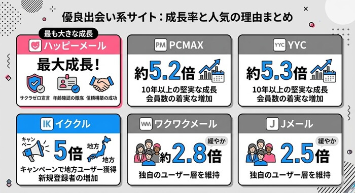 優良出会い系の成長率と人気の理由を徹底分析した結果