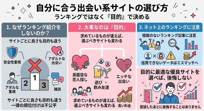 出会い系をおすすめとしてランキングで紹介する形式は取っていない理由と根拠