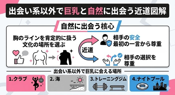 出会い系以外で巨乳・爆乳に会える場所と攻め方をまとめた図解