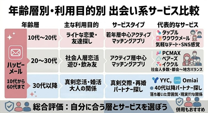 出会い系におけるユーザーの年齢層を調査した独自の図解