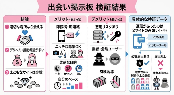 出会い掲示板の検証結果をまとめた図解