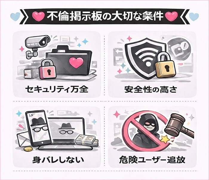 不倫掲示板を選ぶ大切な条件をまとめたオリジナルの図解