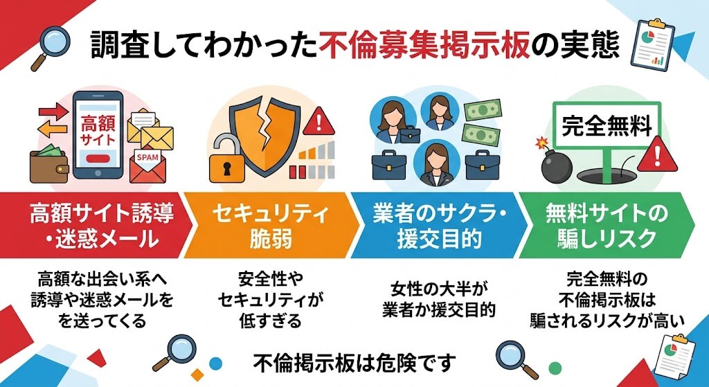 調査してわかった不倫募集掲示板の実態をまとめた独自の図解