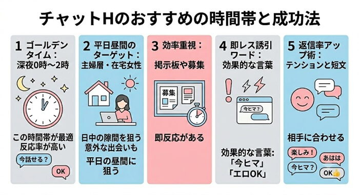エッチなチャットにおすすめの時間帯と成功法をまとめた独自の図解