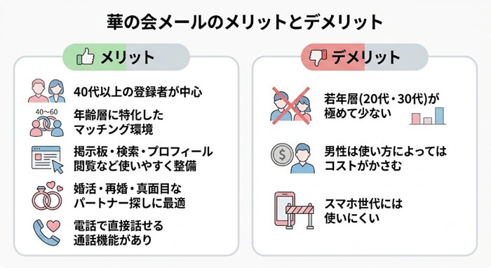 華の会メールのメリットとデメリットをまとめた図解