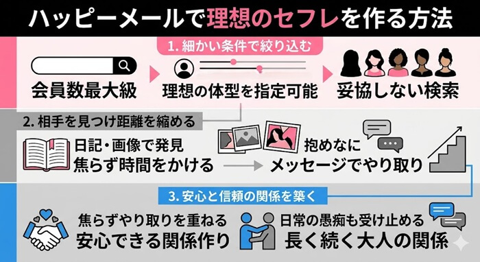 ハッピーメールで理想のセフレを作る具体的な方法