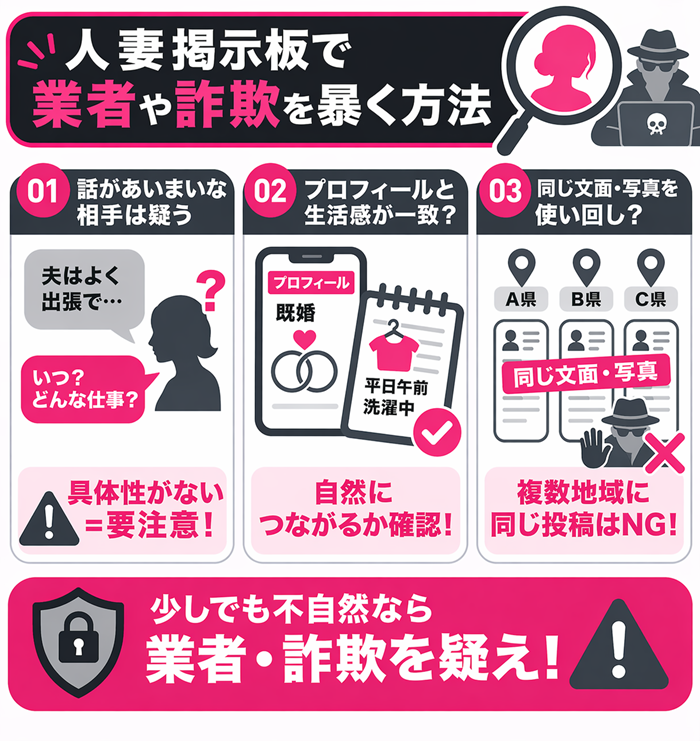 人妻掲示板で業者や詐欺を見抜く具体的な方法