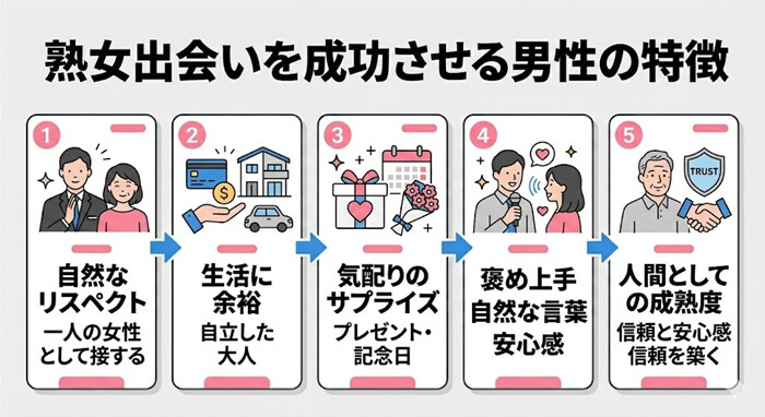 熟女出会いを成功させる男性の特徴をまとめた図解