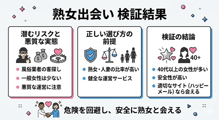 熟女出会いの検証結果をまとめたオリジナルの図解