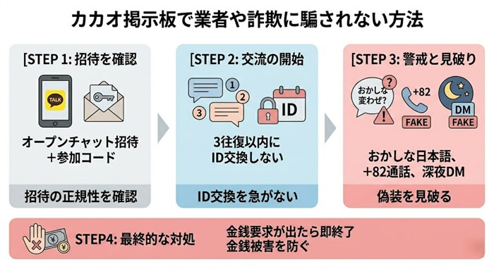 カカオトーク掲示板で騙されない方法や見分け方の詳細