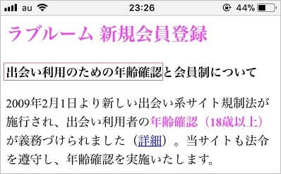 年齢確認を明記したラブルームの利用規約