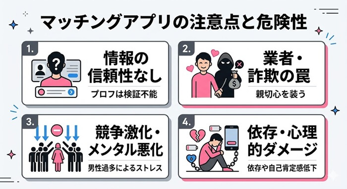 マッチングアプリの注意点と危険性をまとめた独自の図解