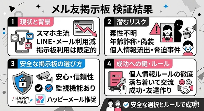 メル友掲示板の検証結果をまとめたオリジナルの図解