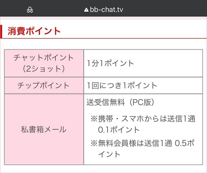 BBチャットのポイント消費まとめ