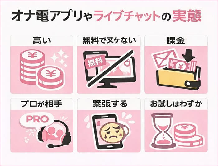 オナ電アプリやライブチャットの実態をまとめた図解