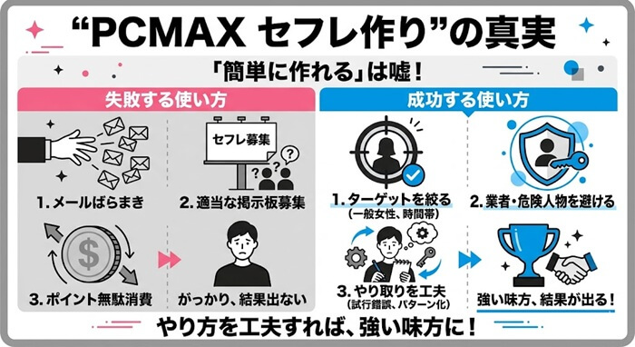 「PCMAXなら簡単にセフレが作れる」は嘘の理由と根拠