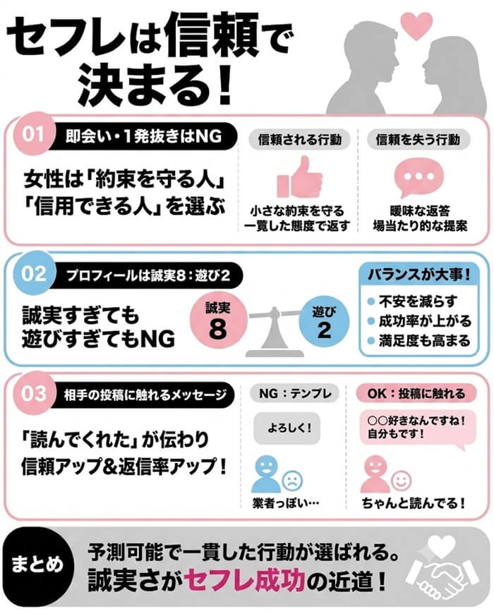 セフレ掲示板で信頼される具体的な行動