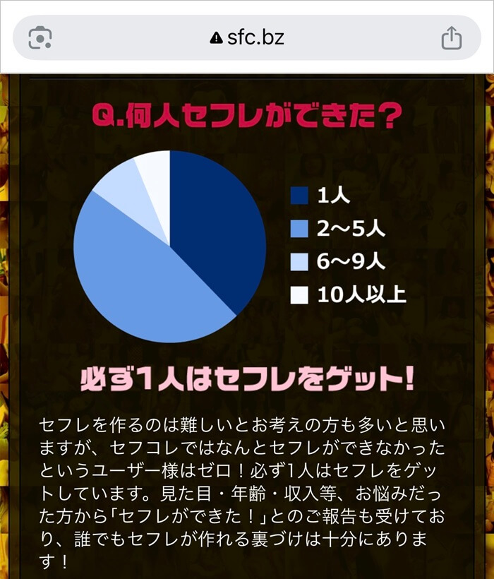 セフコレのサイト内に「必ず1人はセフレをゲット」と書かれている証拠