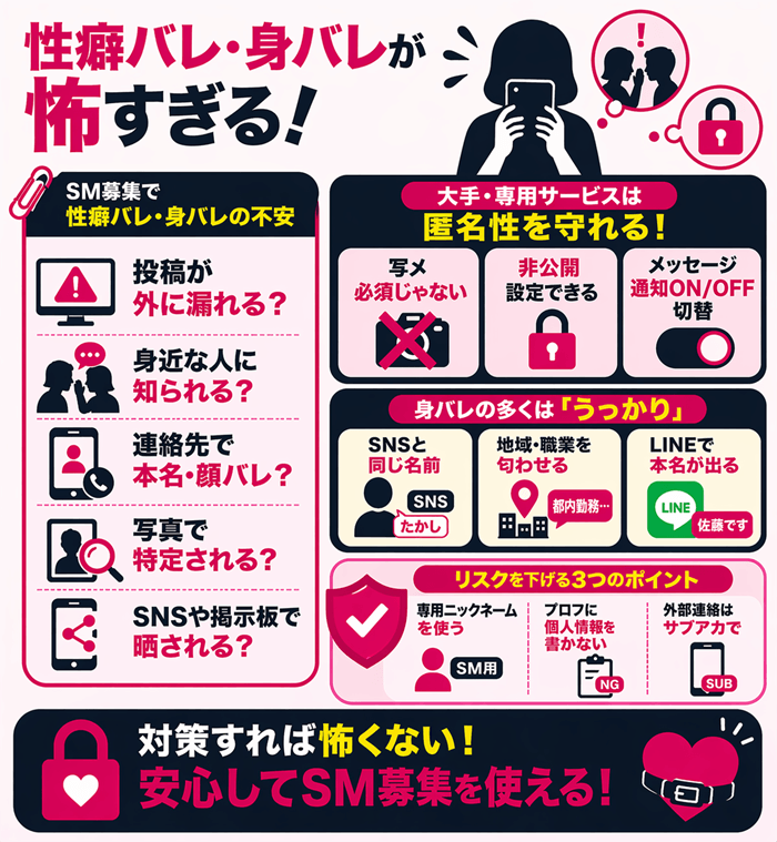 SM募集で性癖バレ・身バレに対する具体的な対策や方法
