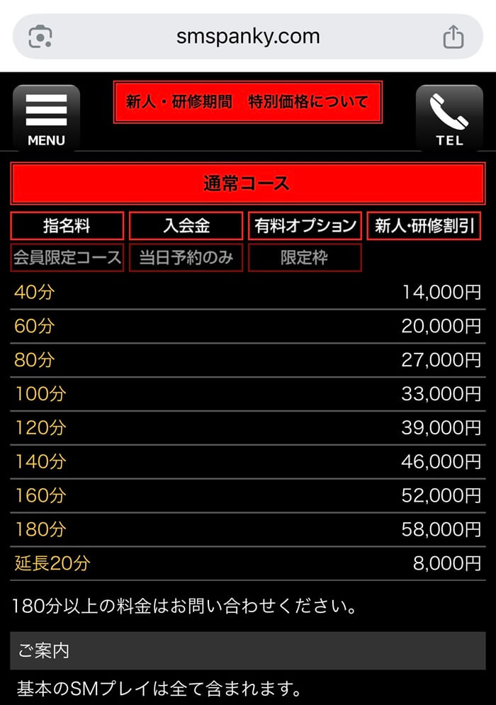 都内のSMプレイ専門店の料金を調査した証拠
