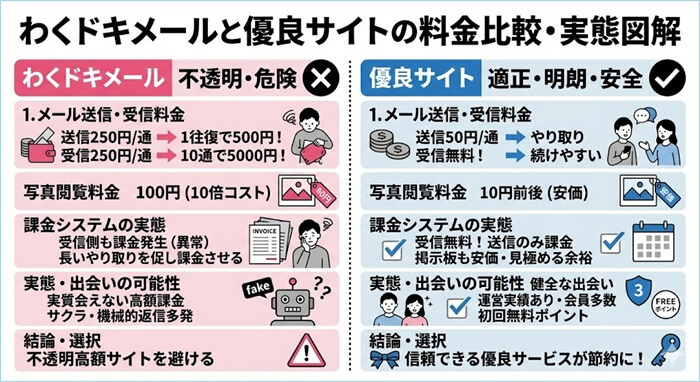 わくドキメールと優良サイトの料金比較の結果